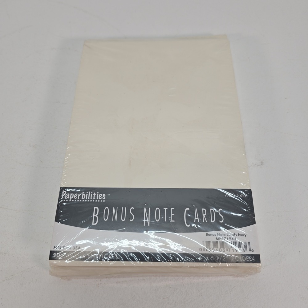 Paperbilities Bonus Note Cards & Envelopes : 50 Ct : White : 4"x5½" Folded : New